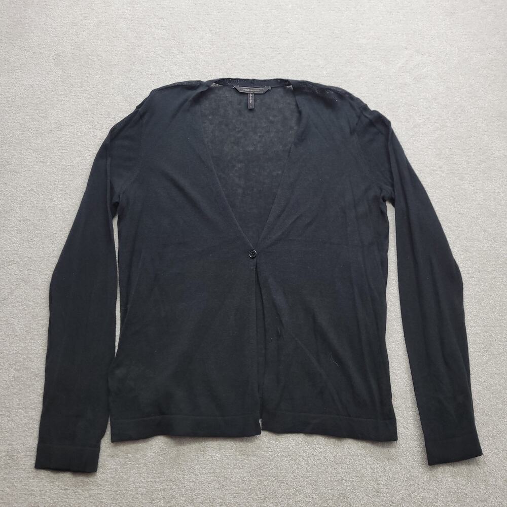 BCBGMaxAzria Womens Cardigan L Black Sheer Knit Lightweight Button